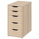 An ALEX wooden filing cabinet in a light oak finish. It has five drawers with sleek handles and a square shape.