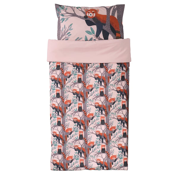 ALPTALL Duvet cover and pillowcase(s), pink/red panda pattern, 150x200/50x80 cm