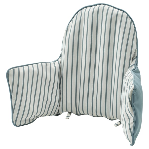 An ANTILOP inflatable baby support cushion. It is light blue and white striped, soft, and designed for comfort. It a zippered, washable cover.