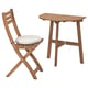 Wooden folding chair with white cushion and matching folding table, simple design, outdoor furniture set.