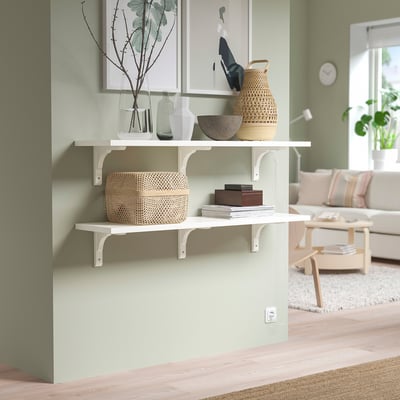 BERGSHULT shelf with baskets & decor