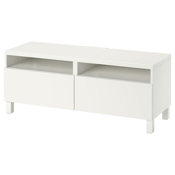 BESTÅ tv bench with drawers & open shelves.
