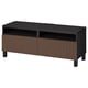 Ikea BESTÅ tv bench, black-brown, sleek design with wooden and black panels, two open shelves, cable management.