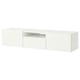 A white BESTÅ tv bench with sleek lines and modern design. It two drawers and a central shelf for cable management.