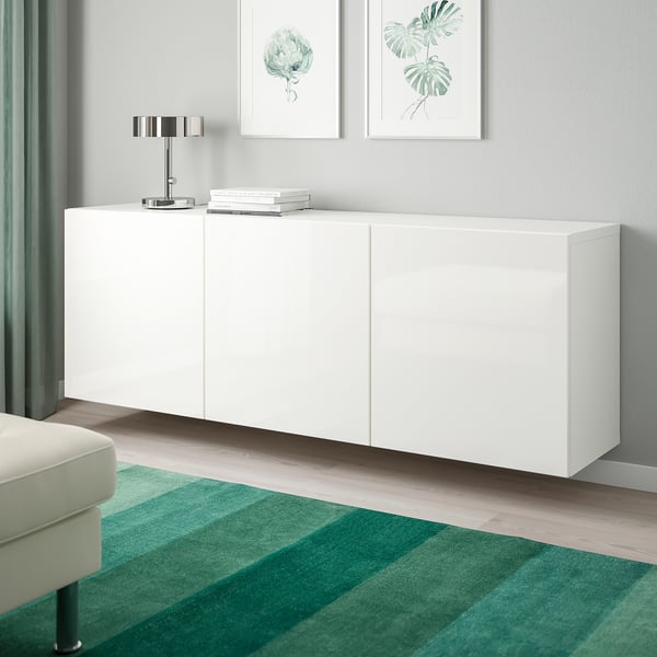 White BESTÅ cabinet - modern, 2-door, tall, minimalist.