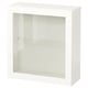 A white BESTÅ storage unit with a single glass door and a glass shelf inside.