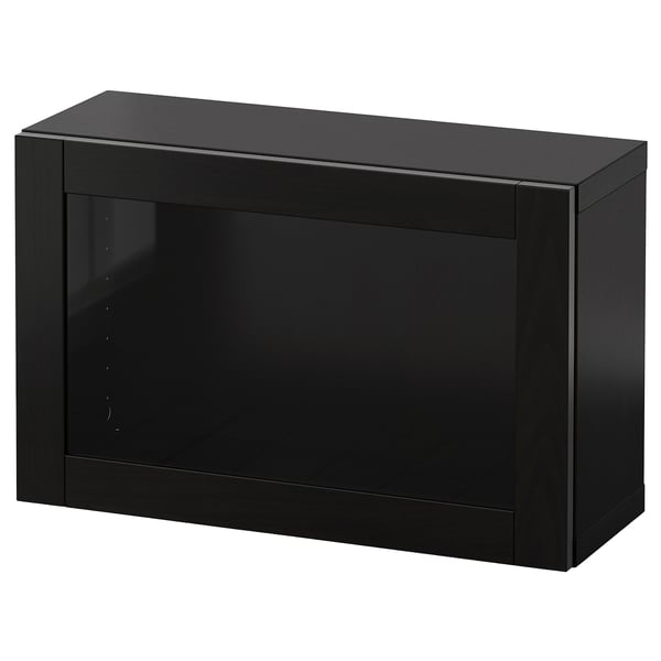 A black, rectangular BESTÅ storage unit with glass door and sleek design.