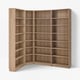 Light brown BILLY bookcase multiple shelves, sturdy particleboard construction.