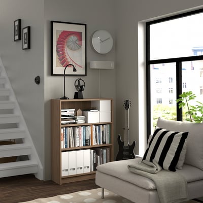 Cosy corner with BILLY bookcase, urban view.