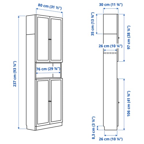 Illustration with measurements for the product: BILLY.