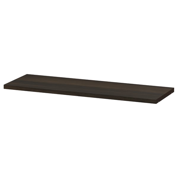Dark brown BILLY shelf, rectangular shape, made of particleboard and foil.