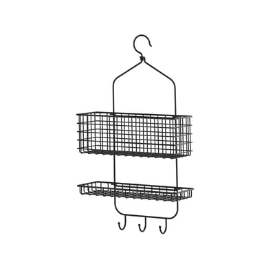 Bain BLECKSJÖN: black wire basket with 2 tiers and hooks. Hangs easily, holds multiple items.