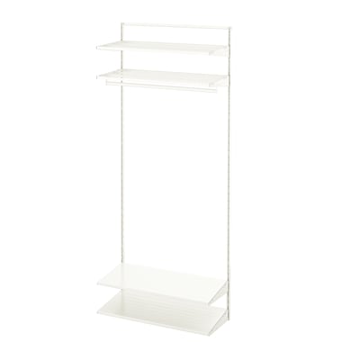 White BOAXEL wall storage system with shelves and rack.