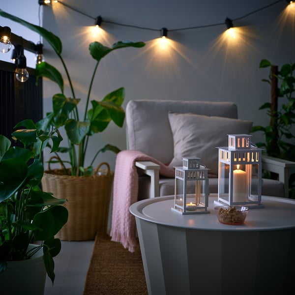 BORRBY Lantern for tealight, indoor/outdoor white, 20 cm