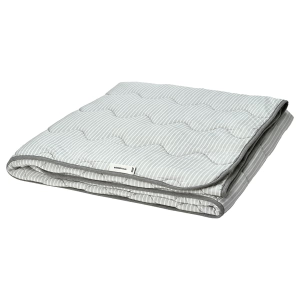 BRANDLILJA grey striped duvet with cool touch side, folded with grey border detail.