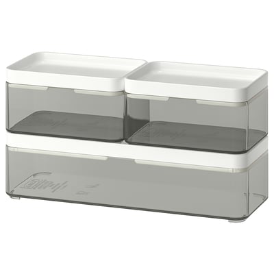 BROGRUND set: 3 stacked clear & grey plastic storage boxes; modern, rectangular design.
