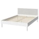 BRUKSVARA bed, white, wooden slats, minimalist design, padded headboard.