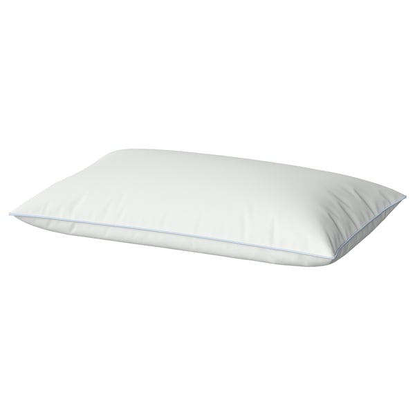 A white BRUKSVARA pillow with soft microfiber, rectangular shape, and smooth design.