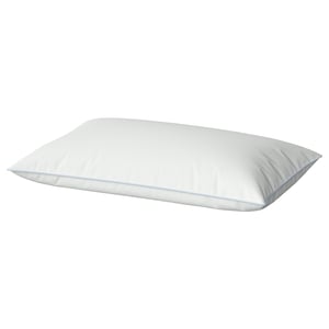 A white BRUKSVARA pillow with soft microfiber, rectangular shape, and smooth design.