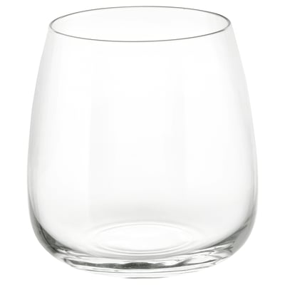 Single clear glass wine goblet with rounded shape and smooth edge, no decorations. Perfect for elegant occasions.