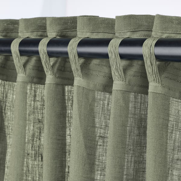 DYTÅG Curtains, 1 pair, gray-green/with heading tape, 145x250 cm