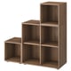 Wooden step-shaped shelves, light brown EKET series. Three shelves, asymmetrical, light honey finish.