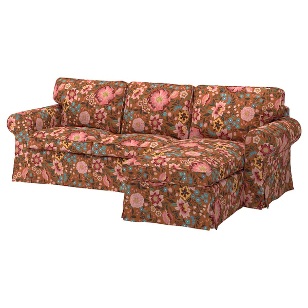 EKTORP Sofa with chaise, Mångbyn brown/multicolour