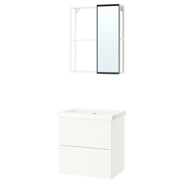 White ENHET bathroom vanity and mirror set with sleek design.