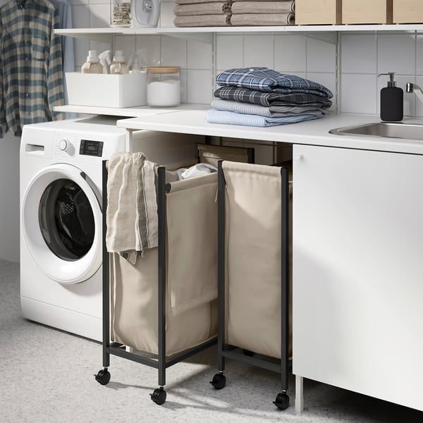 ENHET Laundry bin with casters, anthracite, 80 l