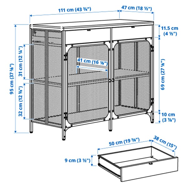 Illustration with measurements for the product: FJÄLLBO.