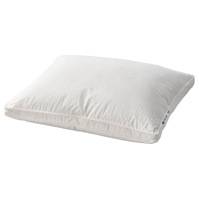 A white fjällräven FJÄLLHAVRE pillow. It has a rectangular shape with double-stitched edges and is filled with recycled down and feathers for comfort.