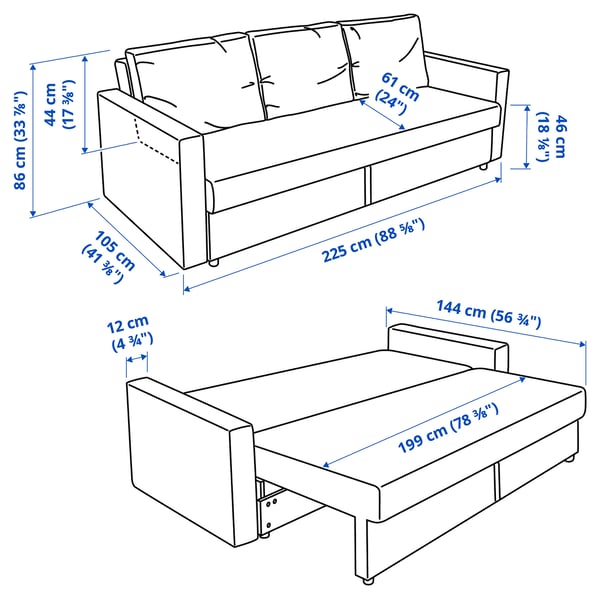 Illustration with measurements for the product: FRIHETEN.
