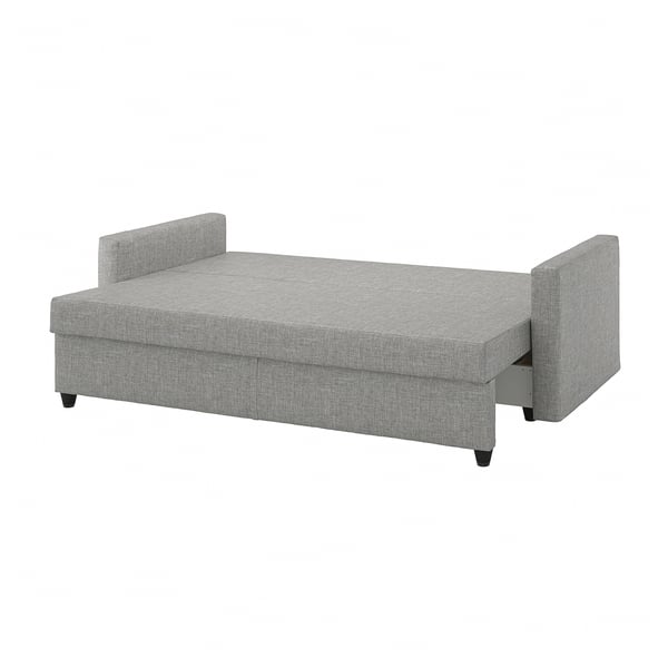 FRIHETEN grey sofa-bed with storage and adjustable backrest.
