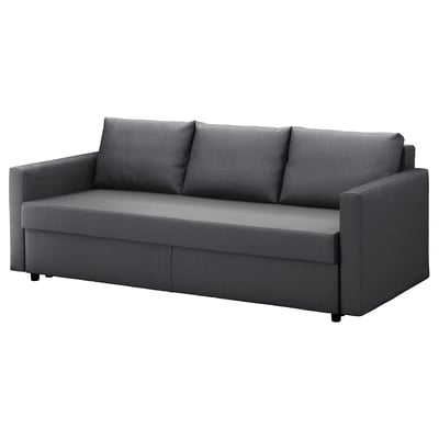 Modern grey convertible sofa bed with clean lines and built-in storage.