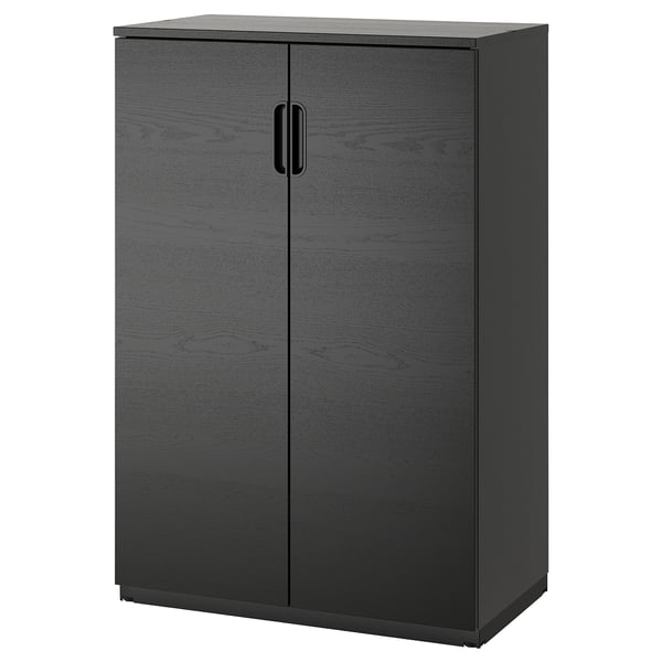GALANT: grey cabinet with two doors. Dark wood texture, rectangular shape, and hidden handles.