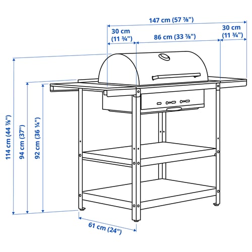 Illustration with measurements for the product: GRILLSKÄR.