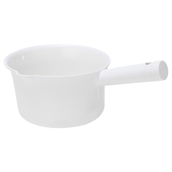 Displays a white GRUMLAN container made of recycled polypropylene plastic, featuring a handle for easy hanging.