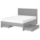 GULLABERG bed frame: grey, wooden, traditional design with four drawers on castors.