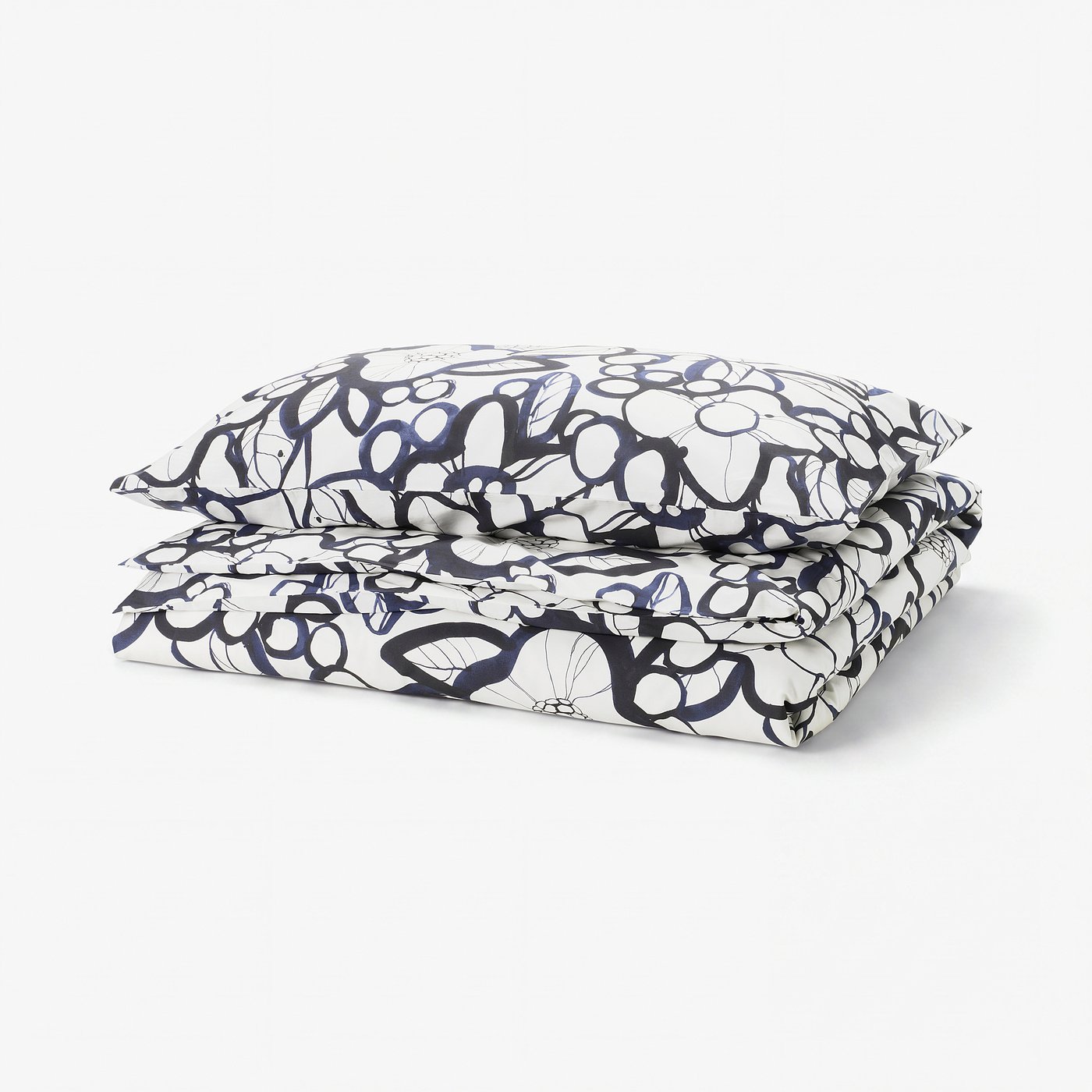 HÄRLIR duvet set, white & blue floral, cotton/lyocell, bold nature-inspired design.