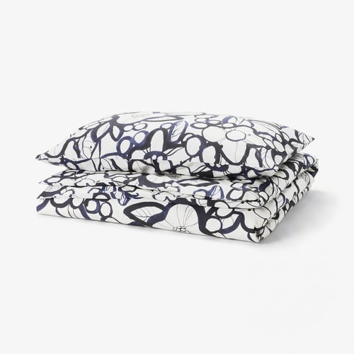 HÄRLIR duvet set, white & blue floral, cotton/lyocell, bold nature-inspired design.