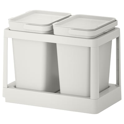 White HÅLLBAR waste sorting bin with lid. Sleek, rectangular design. Suitable for recycling and cabinet storage.