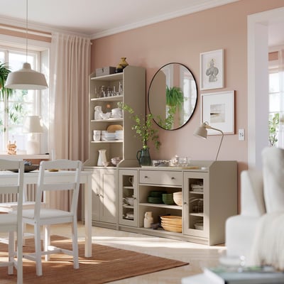 HAUGA Storage combination, beige, 210x46x199 cm
