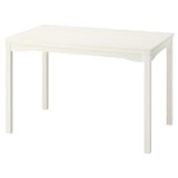 HAUGA: white rectangular wooden dining table. Simple, sturdy four-legged design.