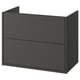 Wall-mounted grey bathroom cabinet with drawers, modern, sleek design.
