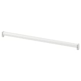 A white HJÄLPA adjustable clothes rail made of steel with plastic connexions and a rubber stop fitting.