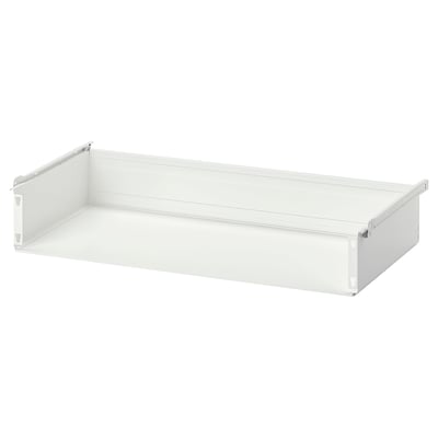 A white HJÄLPA shelf, rectangular, made of steel with a smooth finish.