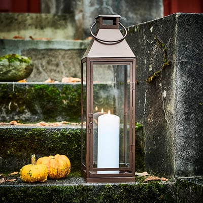 HÖSTAGILLE Lantern for pillar candle, in/out, copper color, 70 cm