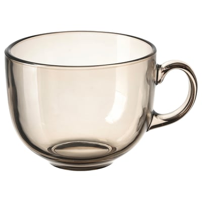 HÖSTAGILLE mug, amber, glass, handles both sides, round shape, smooth design.