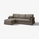 A brown l-shaped HYLTARP sofa with a chaise longue, a comfortable and clean design with a removable cover.