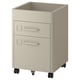 IDÅSEN beige mobile filing cabinet with two drawers on wheels for easy movement.